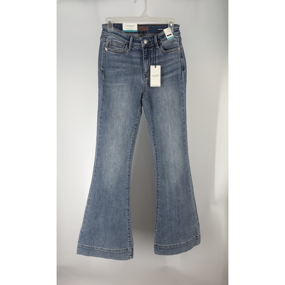 Judy Blue Trouser Flare Jeans Women's Size 1/25 Medium Wash Stretch Denim